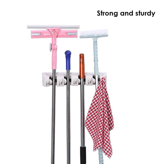 Wukusy 4-layer wall-mounted garden mop and broom holder, multi-purpose tool organizer for outdoor storage and organization.