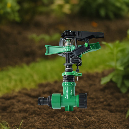 Wukusy 360-degree rotating garden impact sprinkler watering lawn and plants outdoors