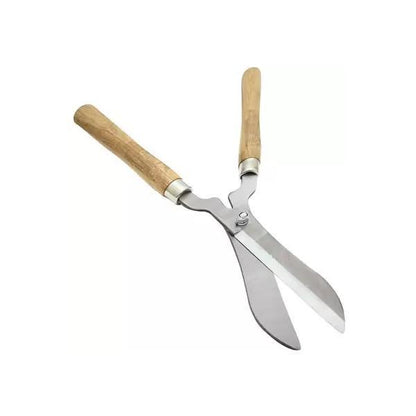 Wukusy Garden hedge shears with wooden handles for trimming bushes and hedges, featuring sharp blades for precise cuts.