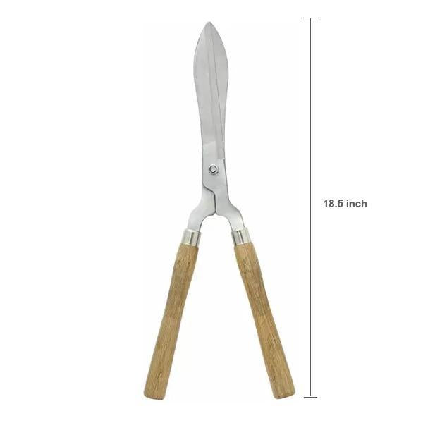 Wukusy 455 Wooden Handle Hedge Shears for garden pruning, featuring sturdy wooden handles and sharp blades for bush trimming.