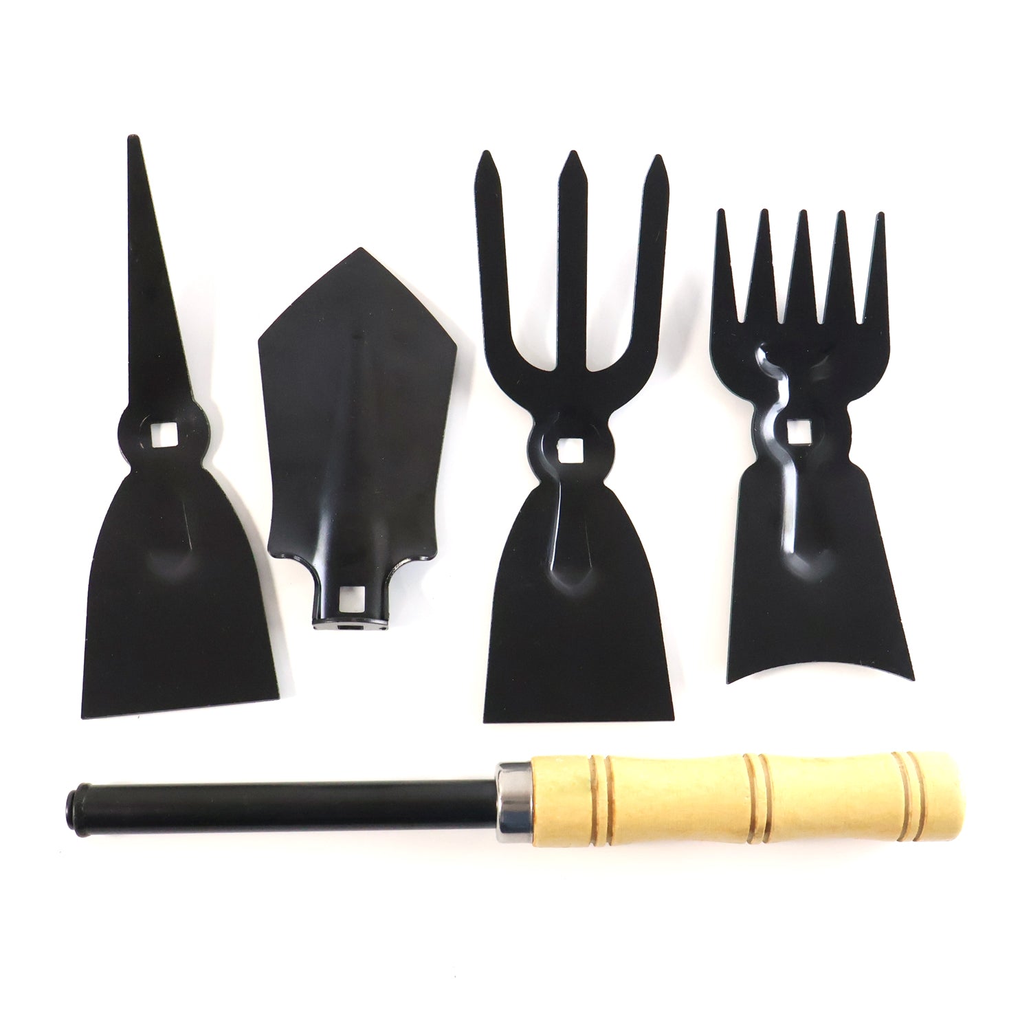 Wukusy 5-in-1 multipurpose gardening hand tool set with trowel, pruners, transplanter, weed cutter, and cultivator for garden work