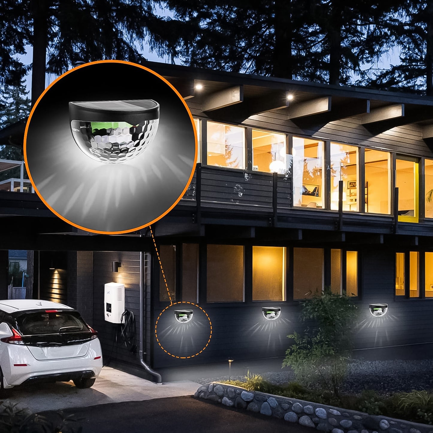 Wukusy garden solar wall fence lights with honeycomb shade, 6 LED, outdoor wall mount, 2-piece set for decorative illumination.
