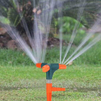 Wukusy 7490 Garden Sprinkler with 3 rotating arms, adjustable for 360-degree watering of lawns, gardens, and plants.