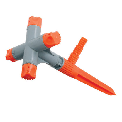 Wukusy 7490 garden sprinkler with three rotating arms, adjustable for watering lawns, garden plants, and yard irrigation.