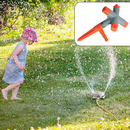 Wukusy 7490 Garden Sprinkler with 360° rotating, adjustable round 3-arm design for watering lawns, gardens, and plants.