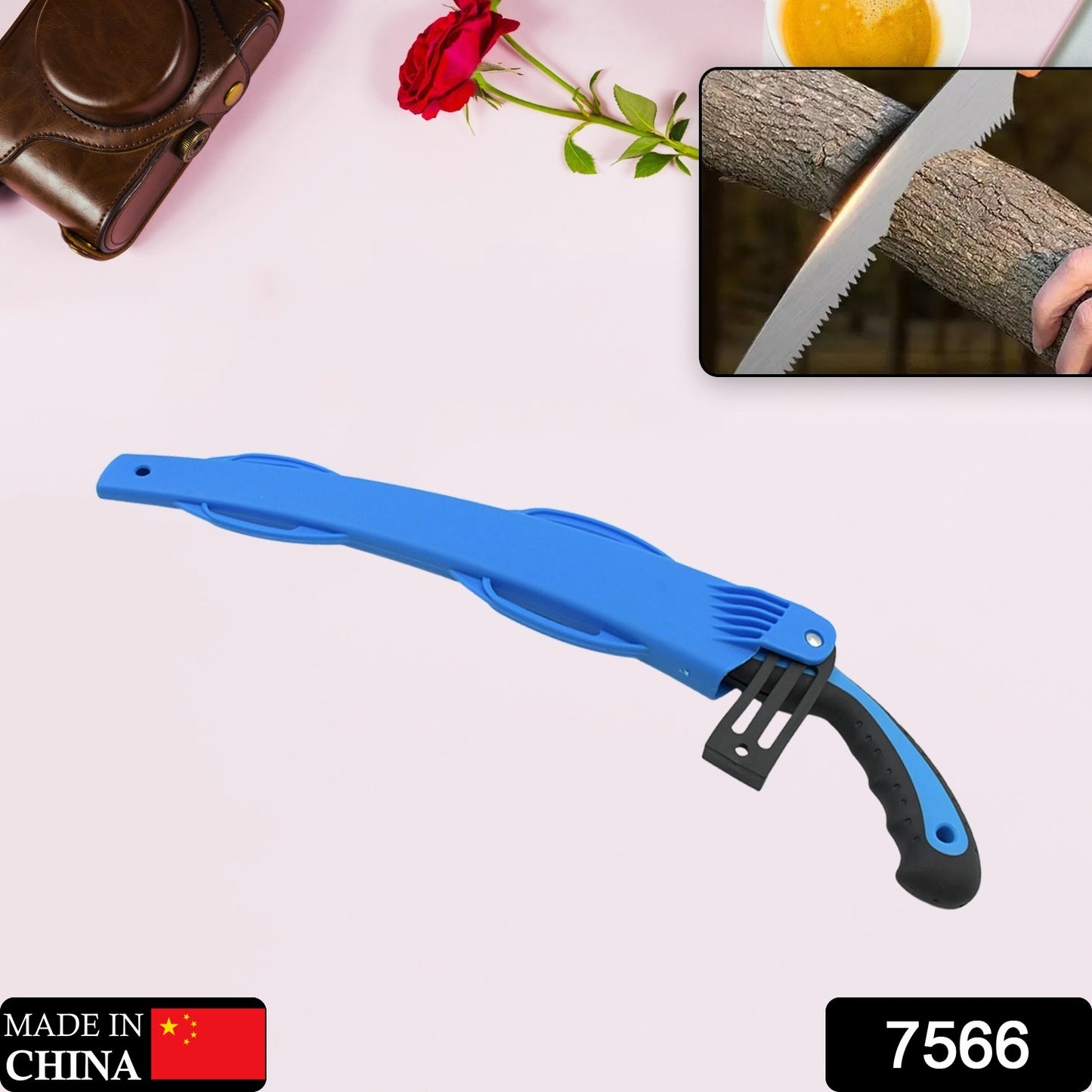Wukusy 20-inch pruning saw with high carbon steel blade, sharpened teeth, and protective cover for gardening and tree cutting.
