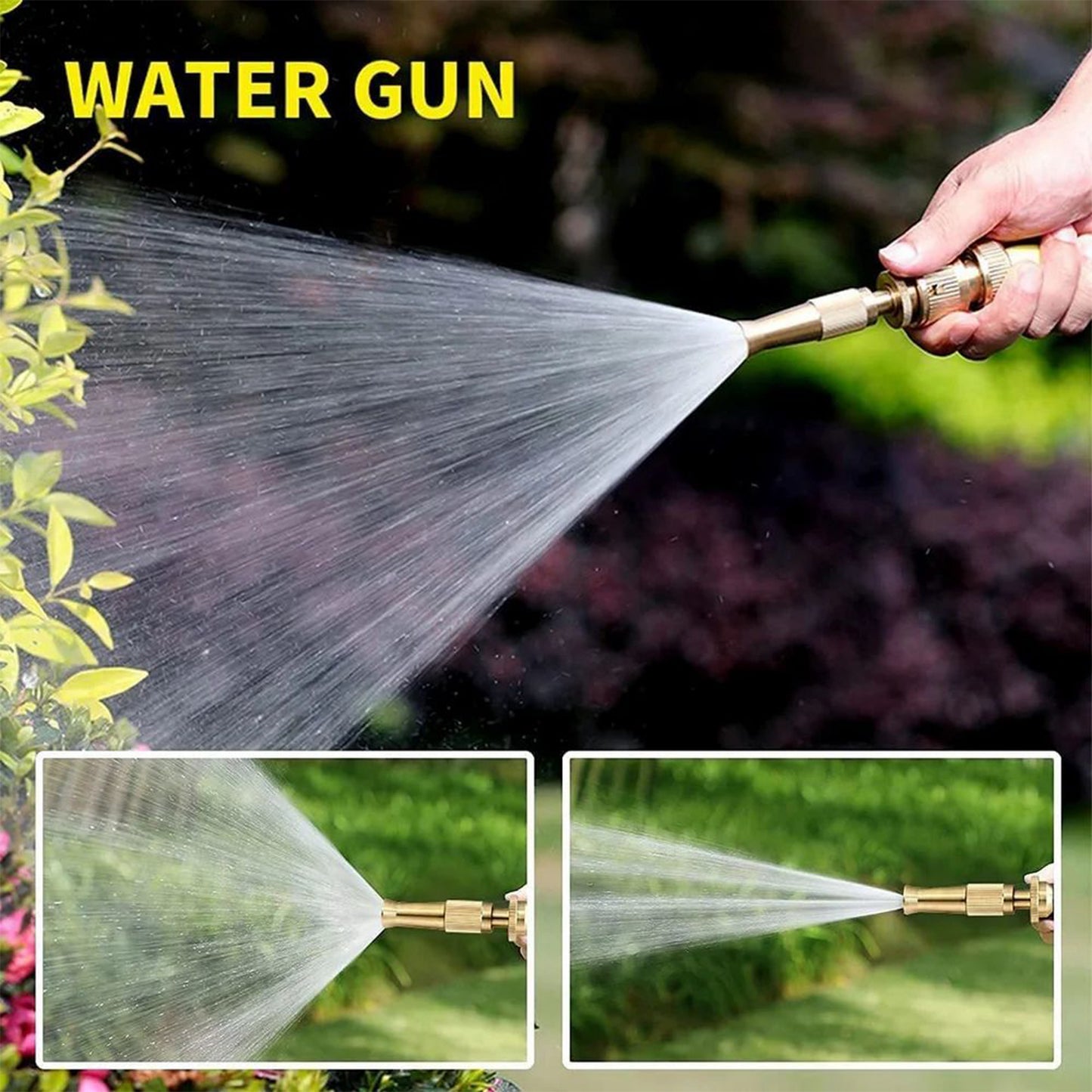 Wukusy garden water spray nozzle for water pipe and car wash, adjustable brass nozzle with high pressure for gardening and watering.