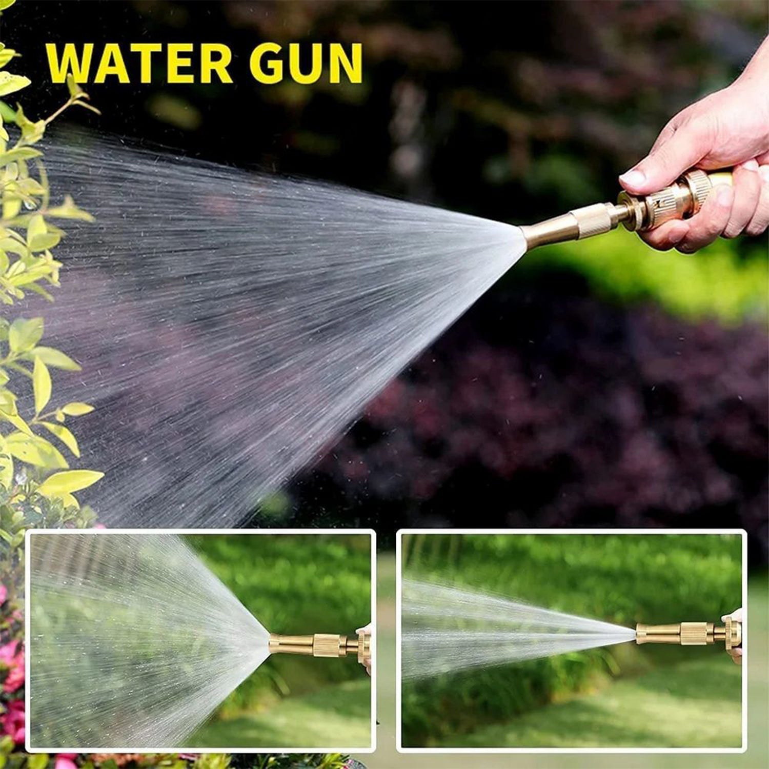 Wukusy garden water spray nozzle for water pipe and car wash, adjustable brass nozzle with high pressure for gardening and watering.