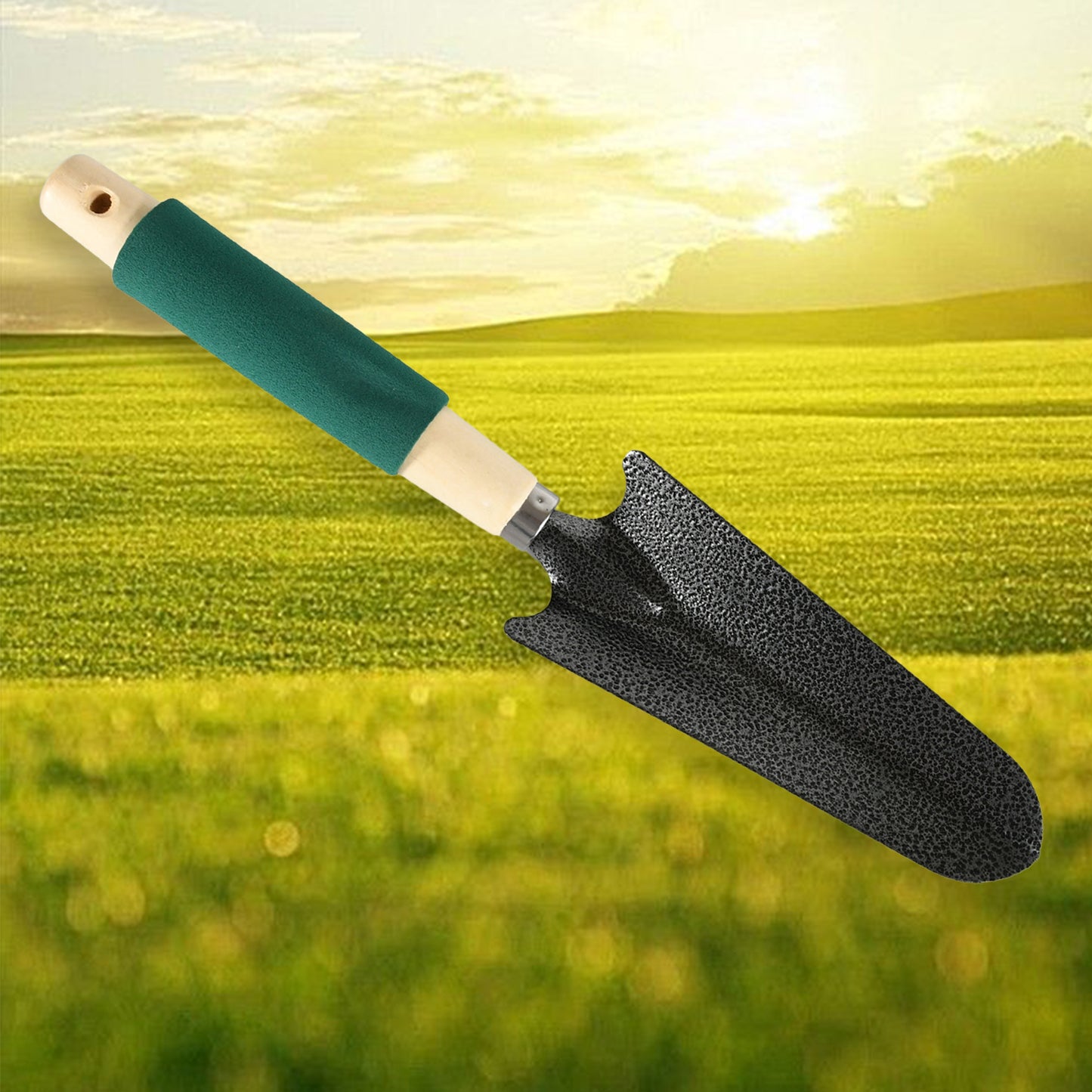 Wukusy 3-piece gardening tools set with hand cultivator, trowel, and digging tools featuring ergonomic wooden handles.