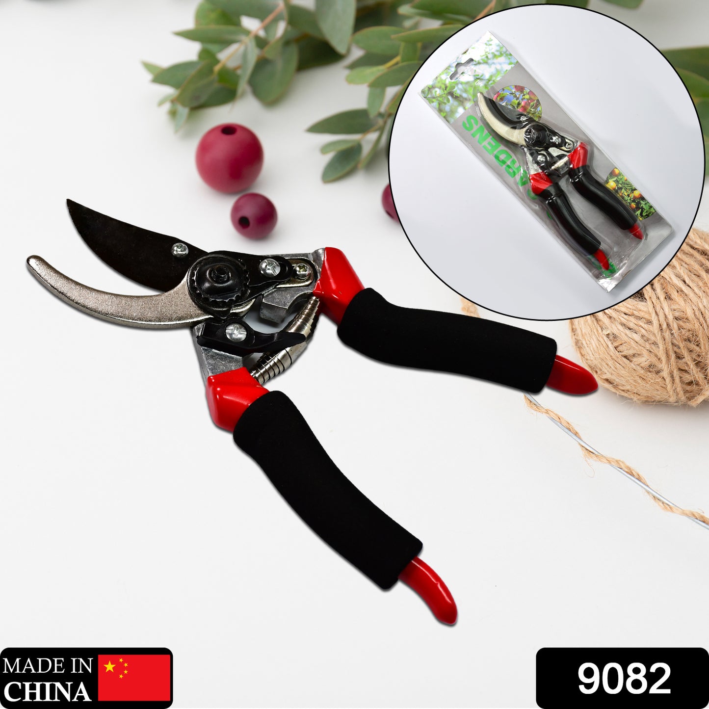 Wukusy 21cm red garden shears with sharp blades, pruning scissors for garden trimming and plant pruning.