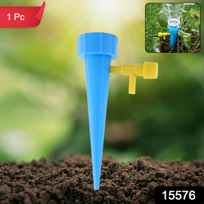 Blue Wukusy garden self-watering spike for plants, designed to provide efficient watering, shown in a close-up image