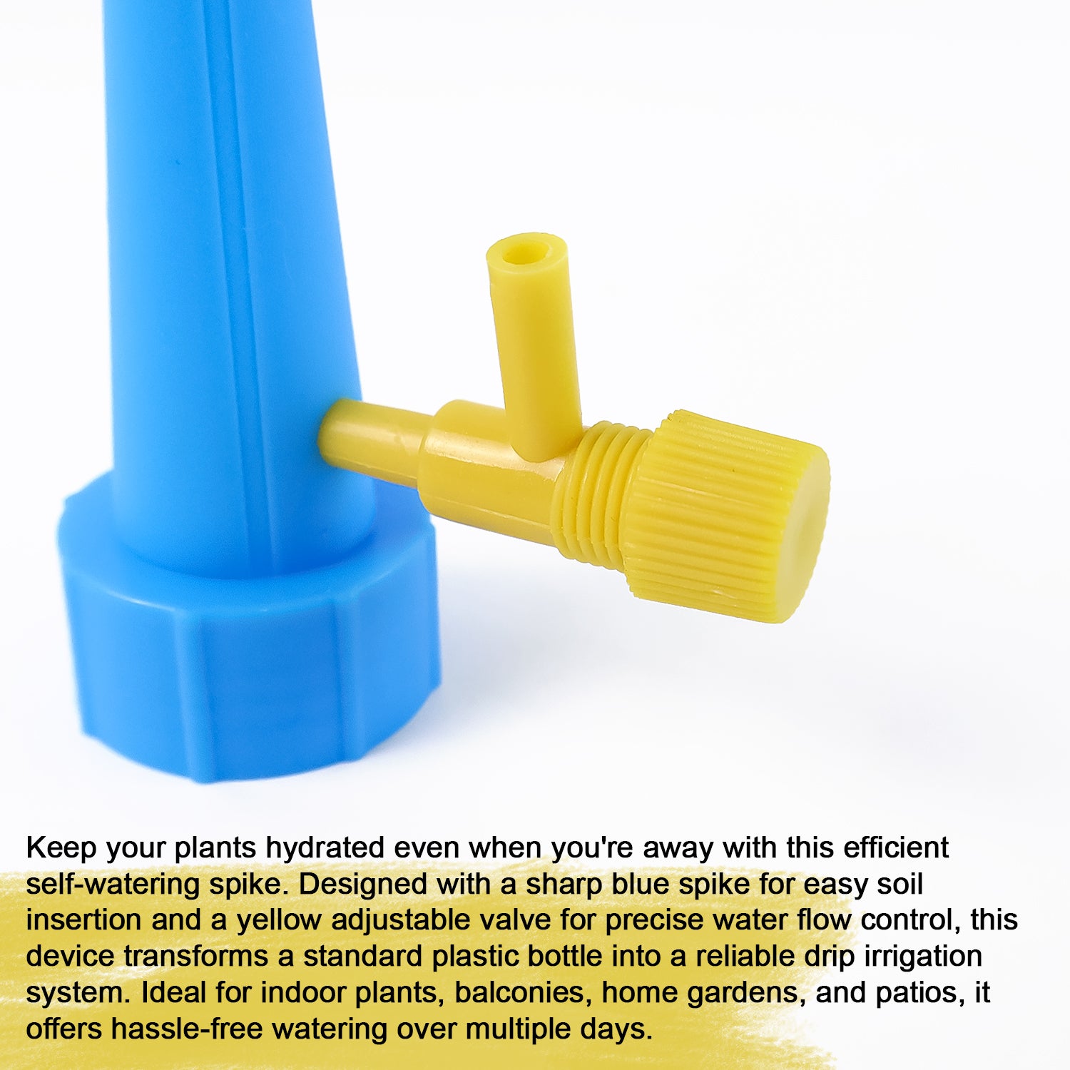 Blue Wukusy garden self-watering spike for plants, single plastic watering device for efficient garden irrigation.