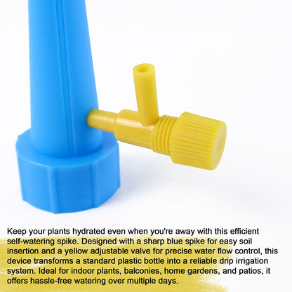 Blue Wukusy garden self-watering spike for plants, single plastic watering device for efficient garden irrigation.