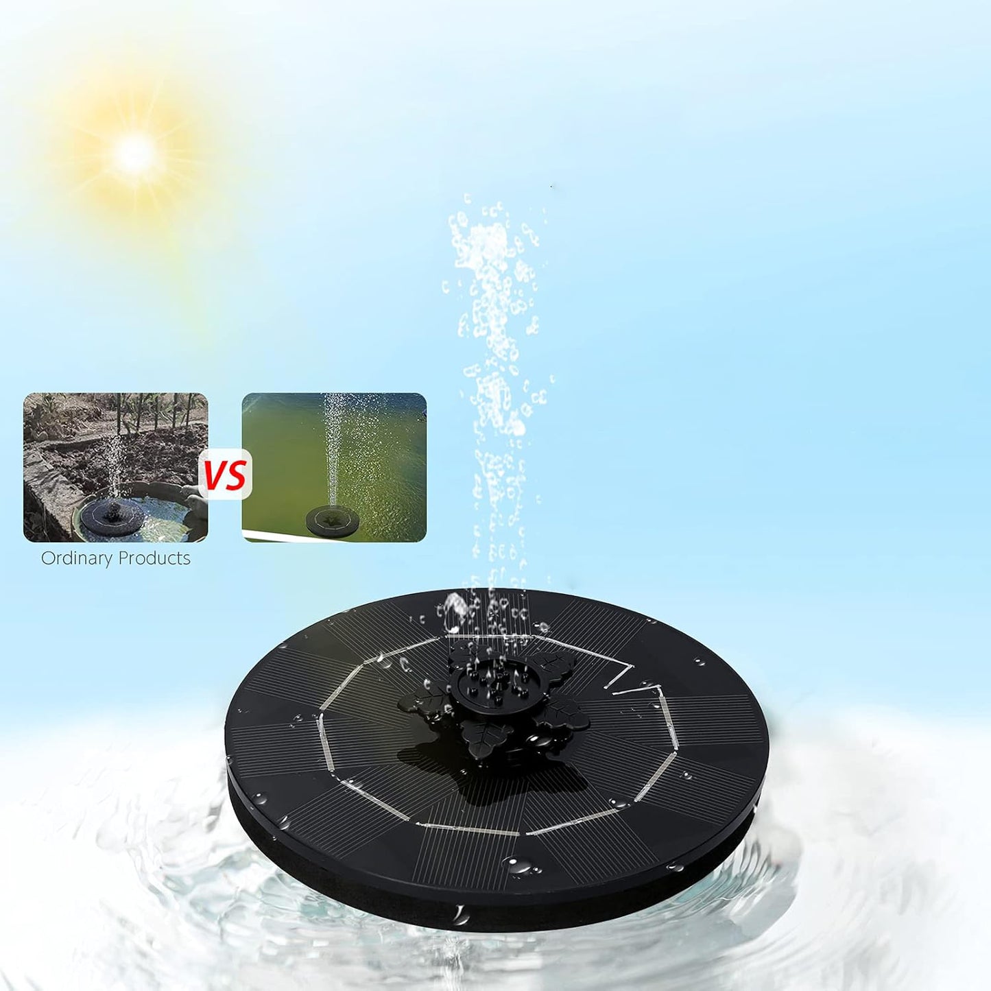Wukusy Fast Fountain by Pocket Hose, solar-powered garden water feature with five spray modes, suitable for bird baths, ponds, pools.