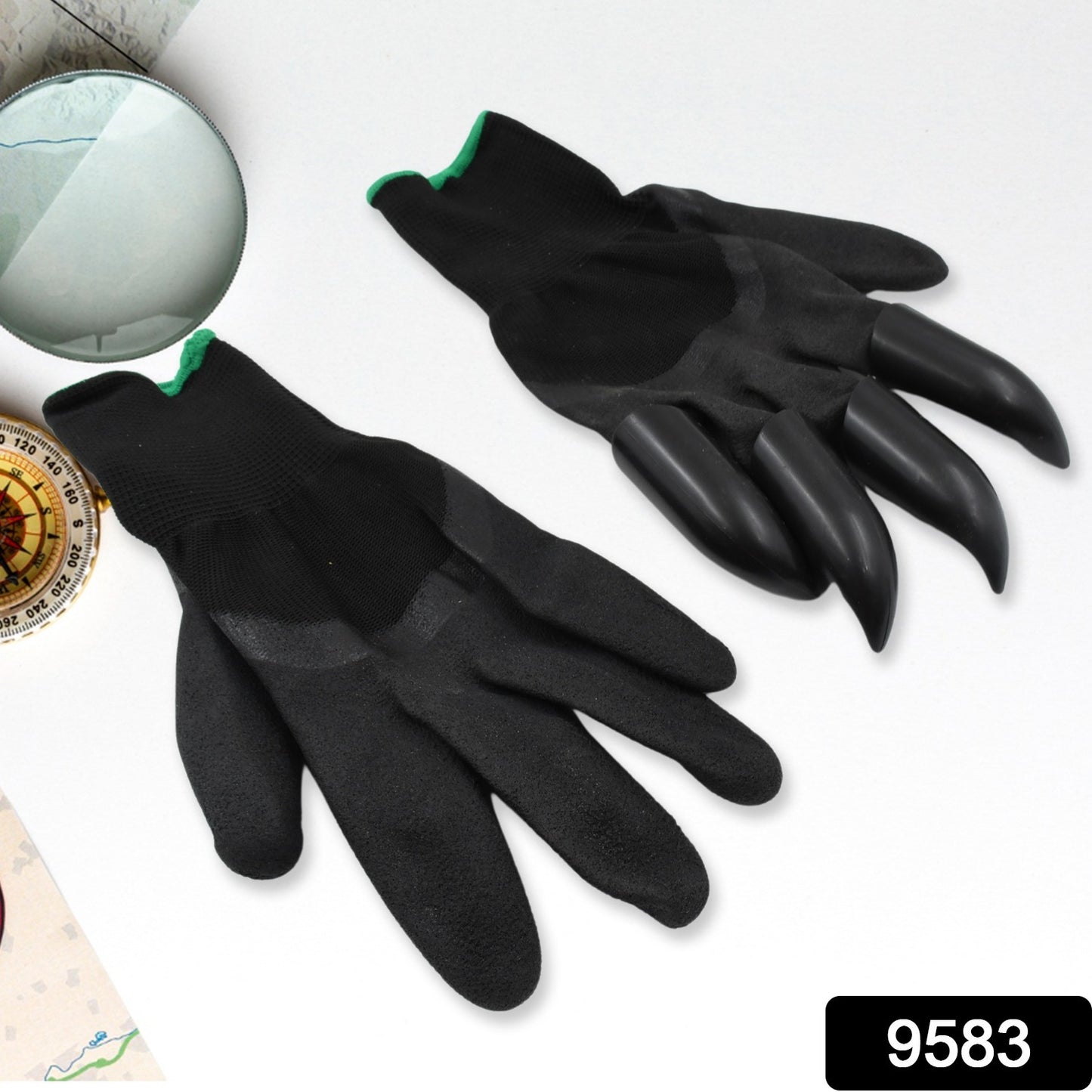 Wukusy garden farming gloves with fingertip grip and plastic claws, designed for gardening and planting tasks, one pair.