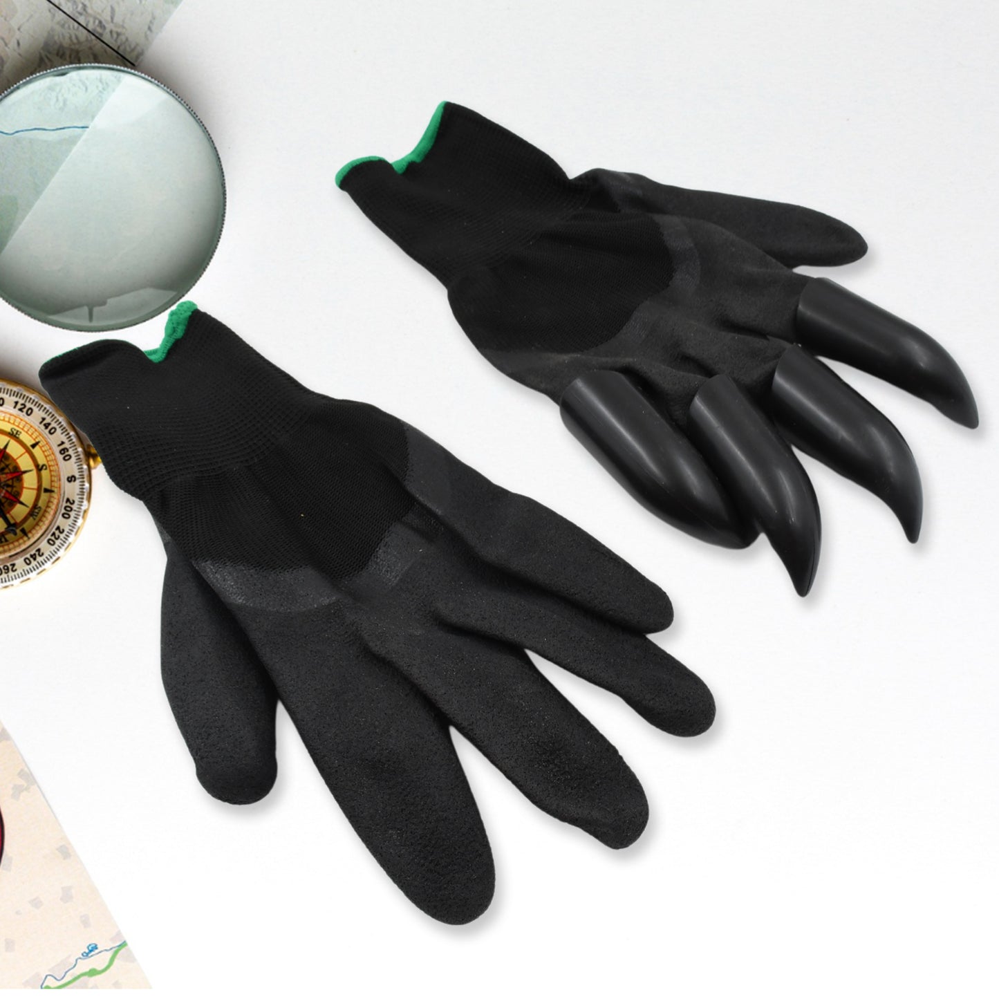 Wukusy garden farming gloves with fingertip claws, pair of durable plastic claws for gardening and planting tasks.