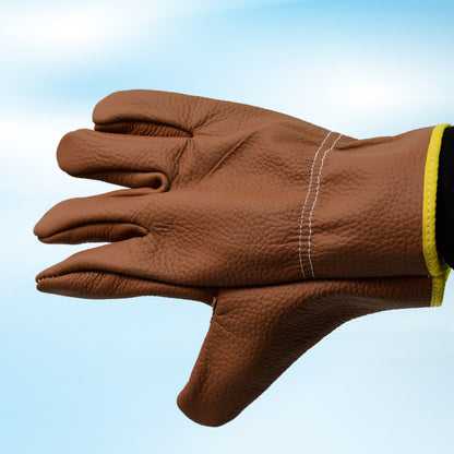 Pair of Wukusy heavy-duty leather gardening gloves for men and women, designed for gardening tasks and outdoor work.