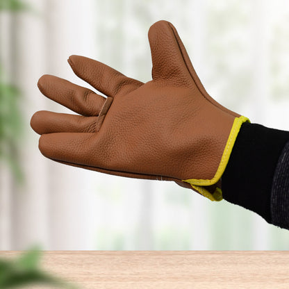 Pair of Wukusy gardening gloves for men and women, heavy-duty leather gloves for gardening tasks, shown in the image.