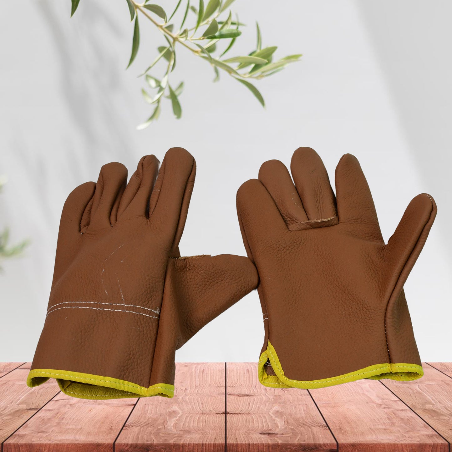 Wukusy leather gardening gloves for men and women, heavy-duty garden gloves, pair shown in the image.