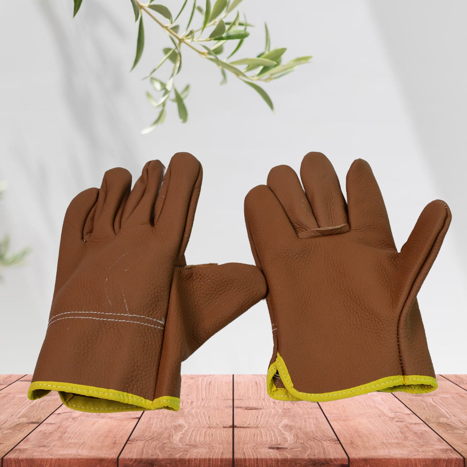 Wukusy leather gardening gloves for men and women, heavy-duty garden gloves, pair shown in the image.