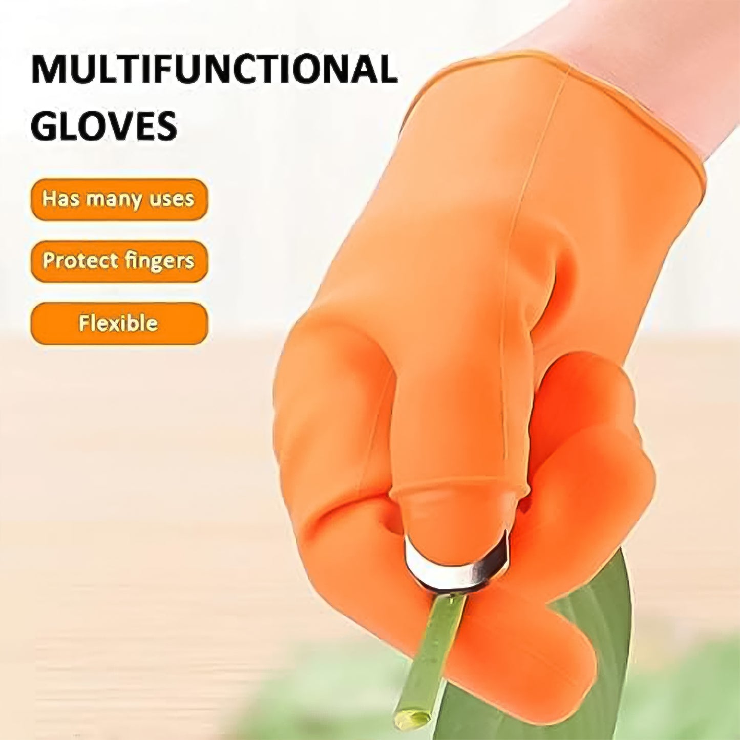 Wukusy garden silicone thumb knife and finger protector gloves for vegetable harvesting and cutting tasks.