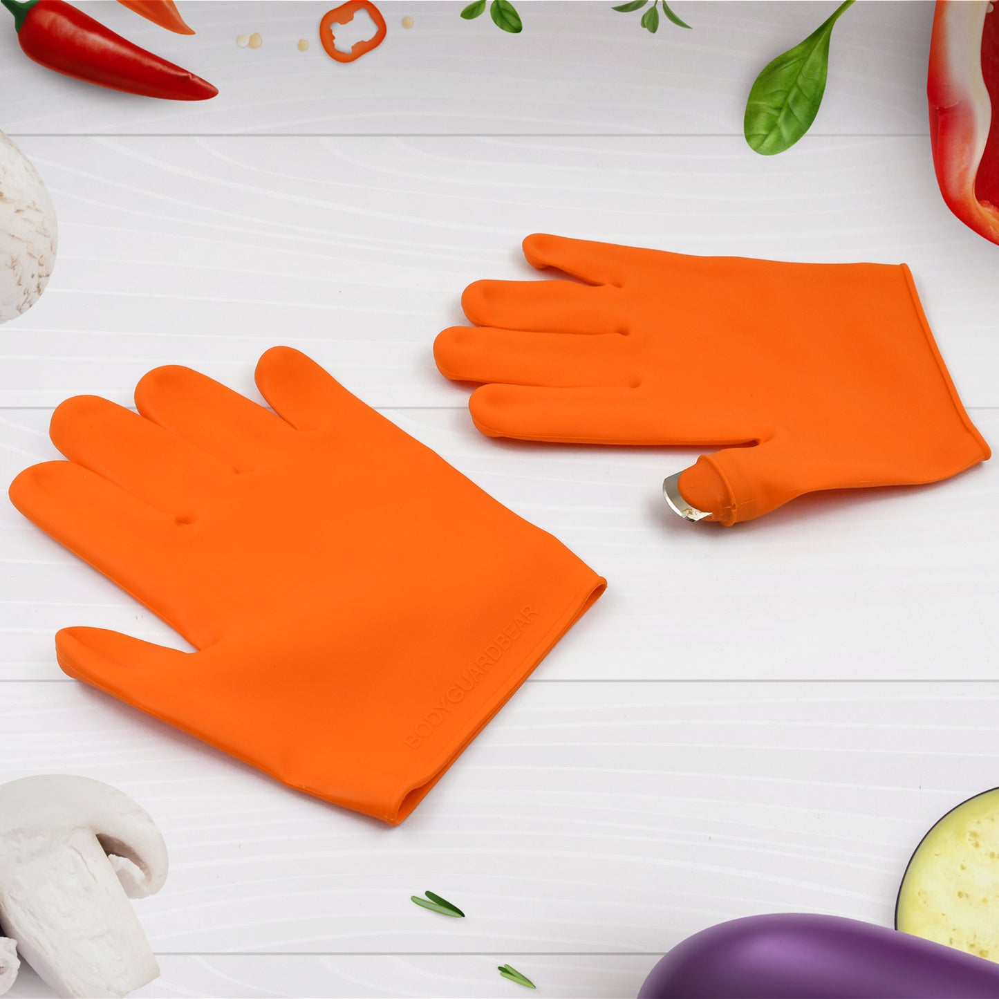Wukusy garden silicone thumb knife and finger protector gloves for vegetable harvesting and gear cutting.