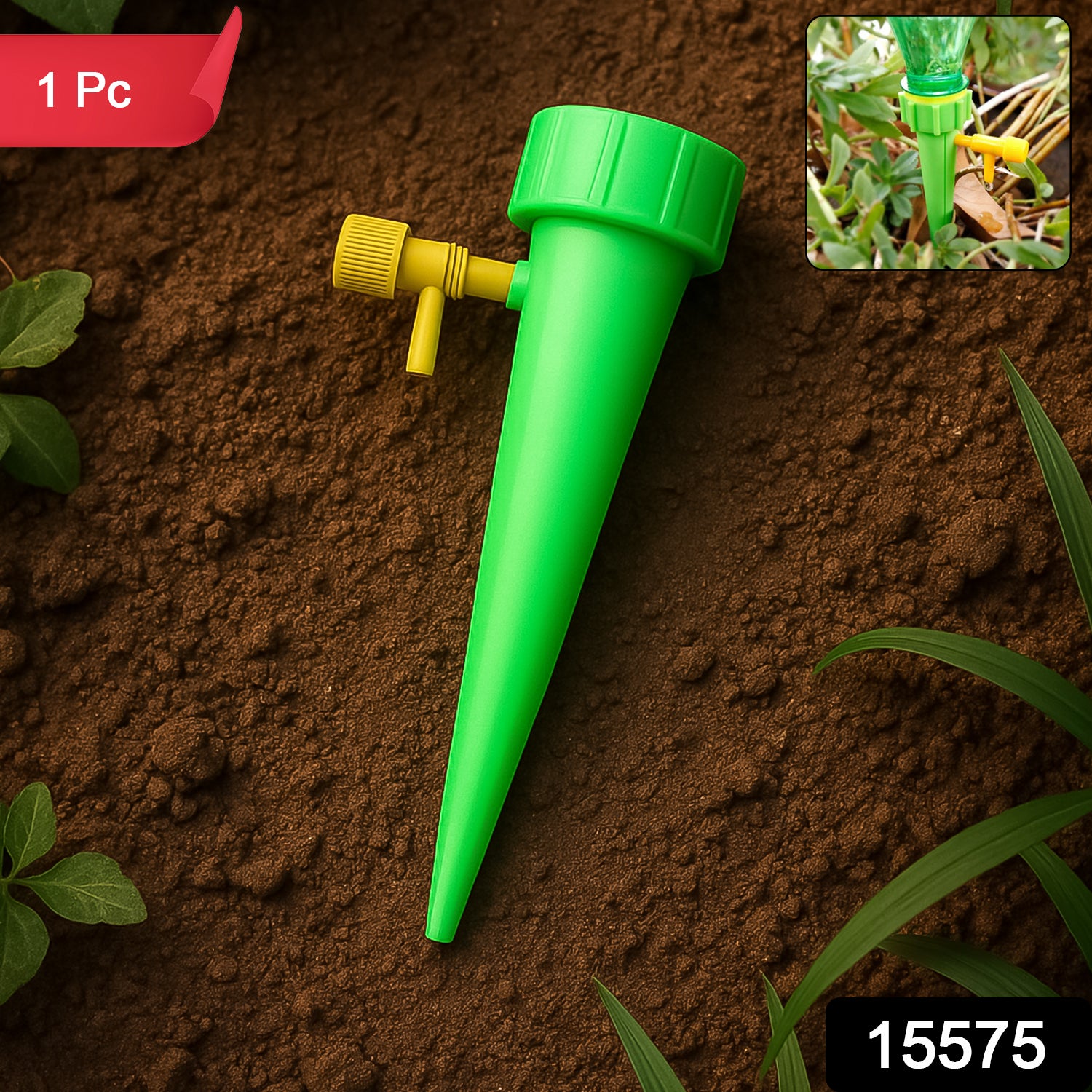 Wukusy green garden self-watering spikes for plants, 1 piece, designed for easy garden watering and plant hydration.