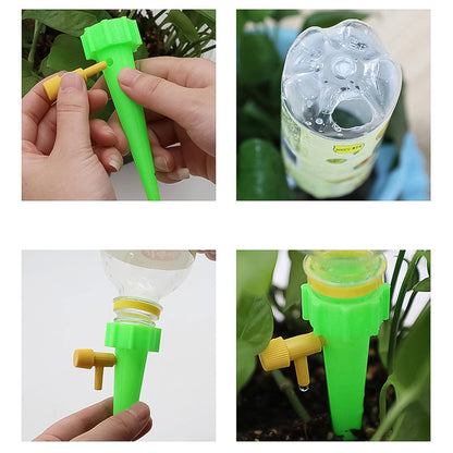 Wukusy green garden plant watering spike for self-watering, designed to keep potted plants hydrated automatically.