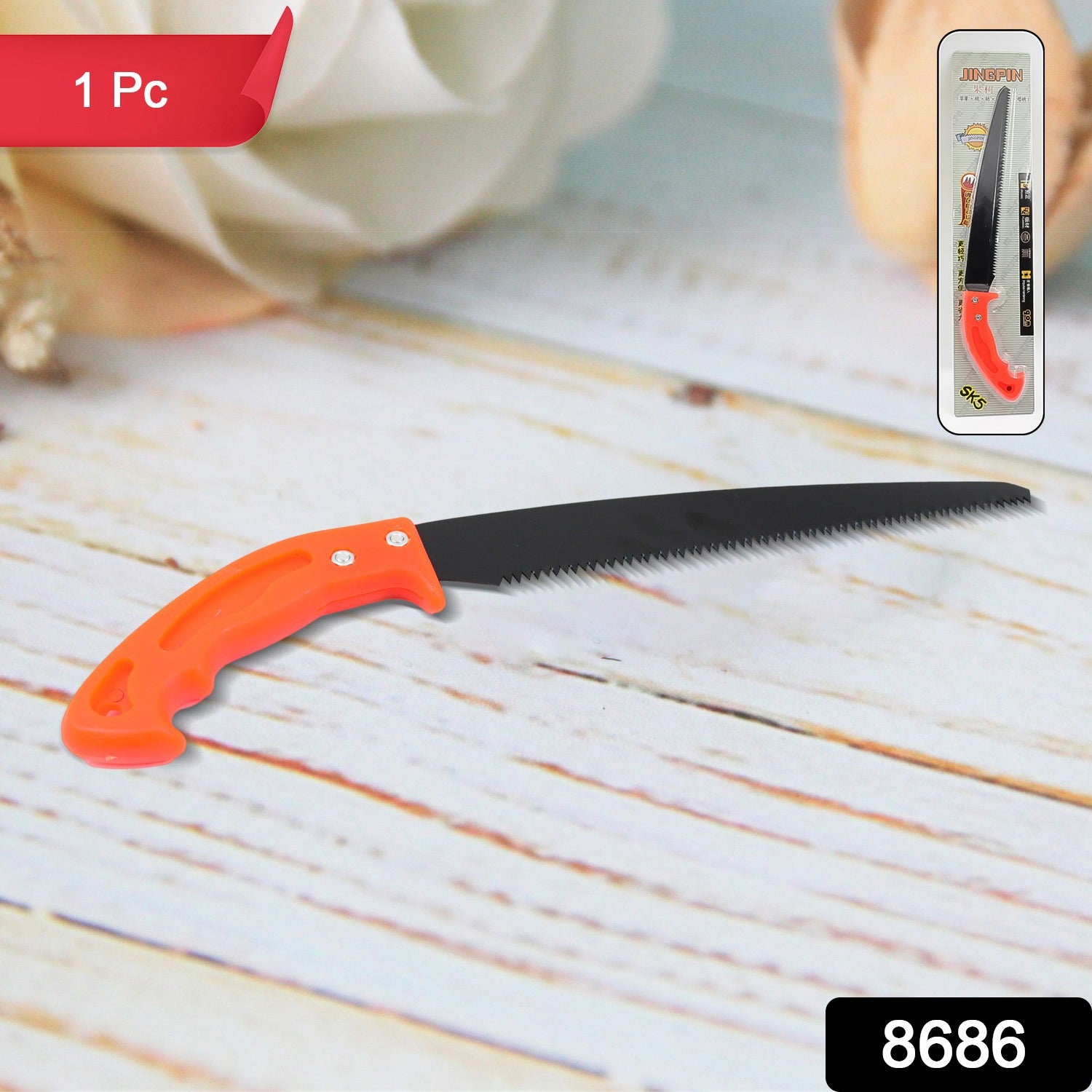 Wukusy garden hand pruning saw for tree branches, showing a sharp blade and ergonomic handle for precise branch cutting.