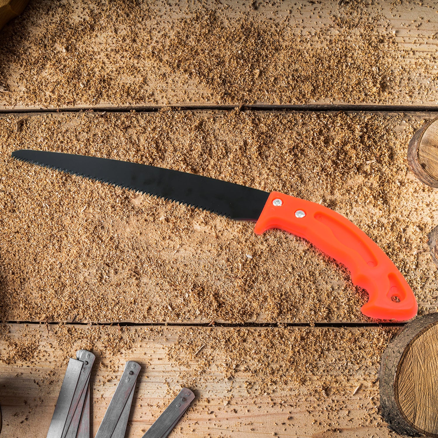 Wukusy garden hand pruning saw with cover, designed for cutting tree branches, featuring a durable handle and sharp blade.