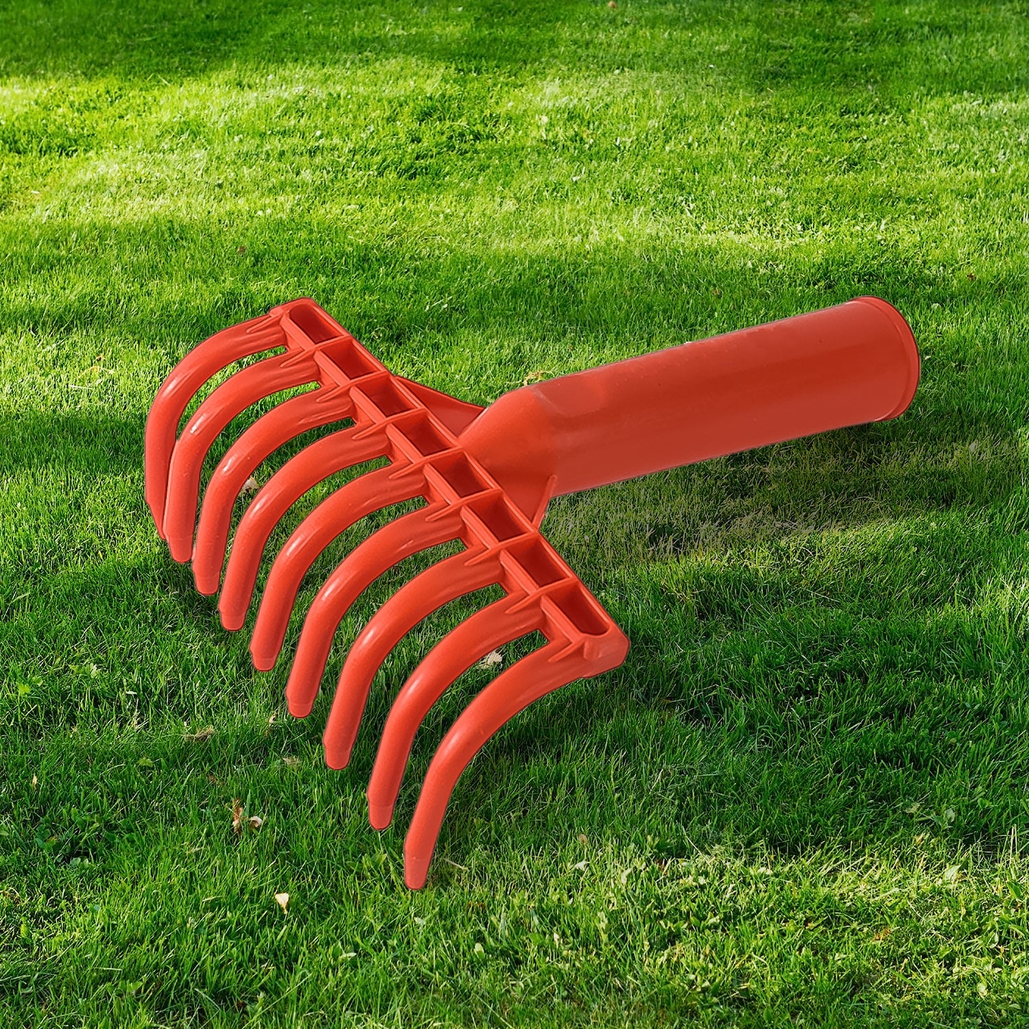 Wukusy heavy-duty plastic garden hand rake with 9 teeth, ideal for cultivating and loosening soil in gardening tasks.
