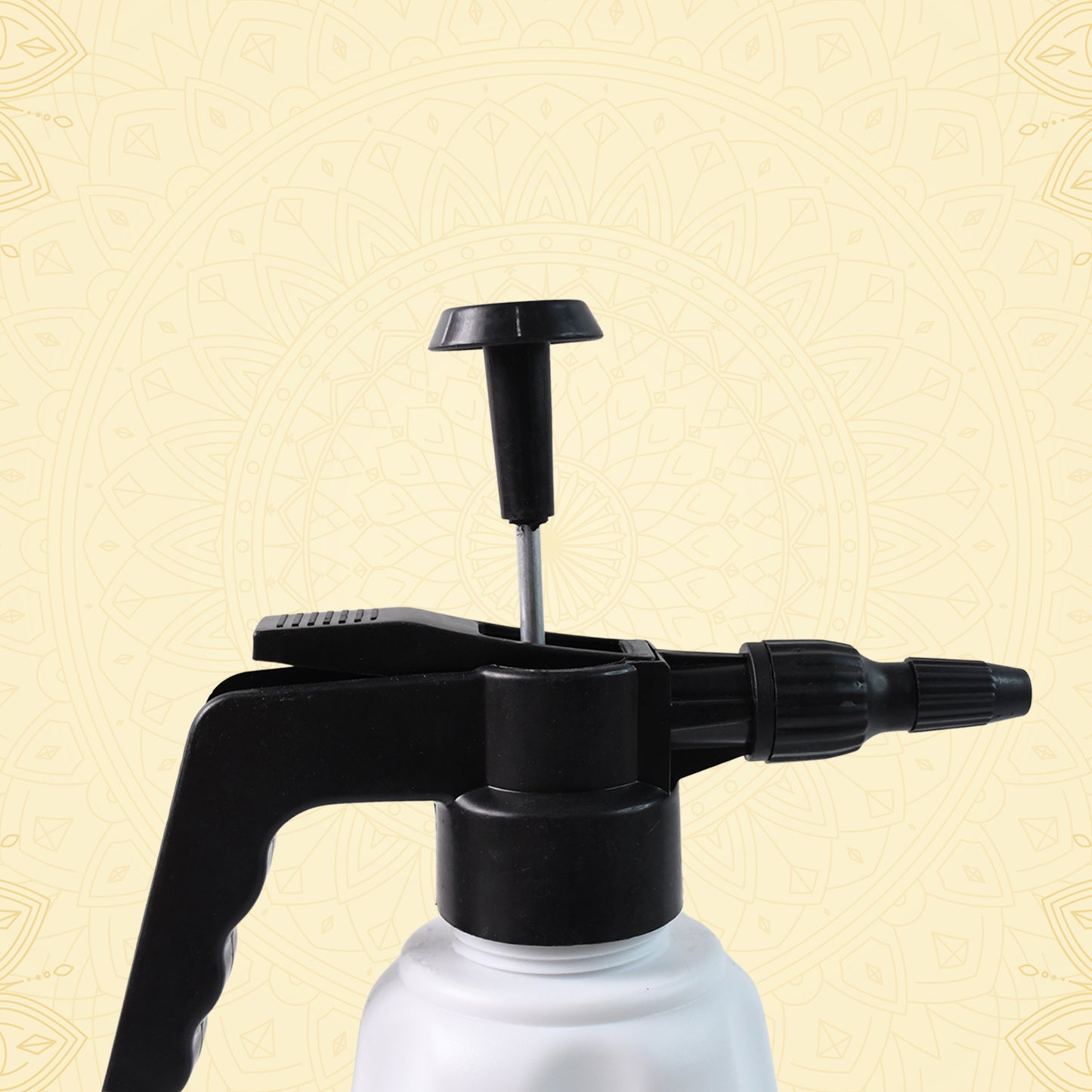 Wukusy 1.5L heavy-duty plastic garden pressure spray bottle filled with water, ready for garden watering and plant care.