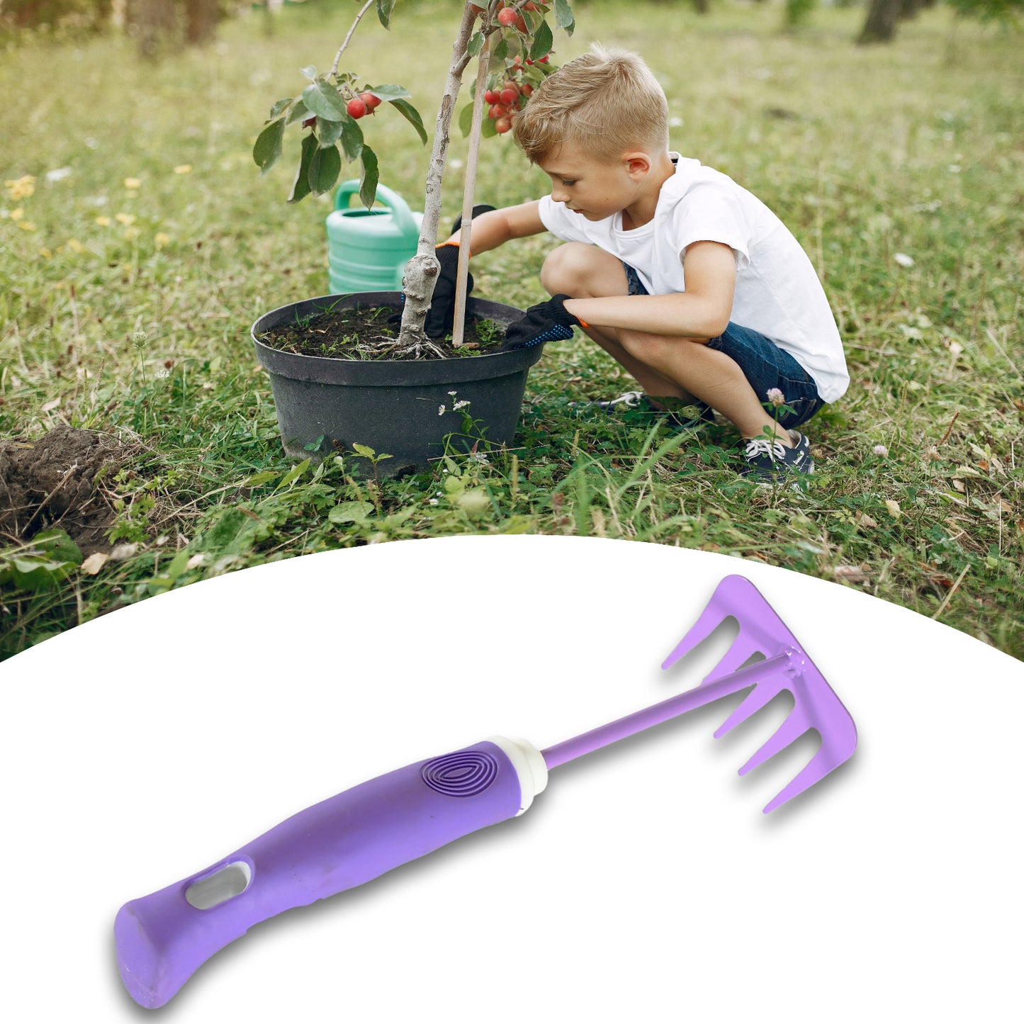 Wukusy heavy-duty garden tools kit with trowel, hand rake, and pruning shears for indoor and outdoor gardening projects.