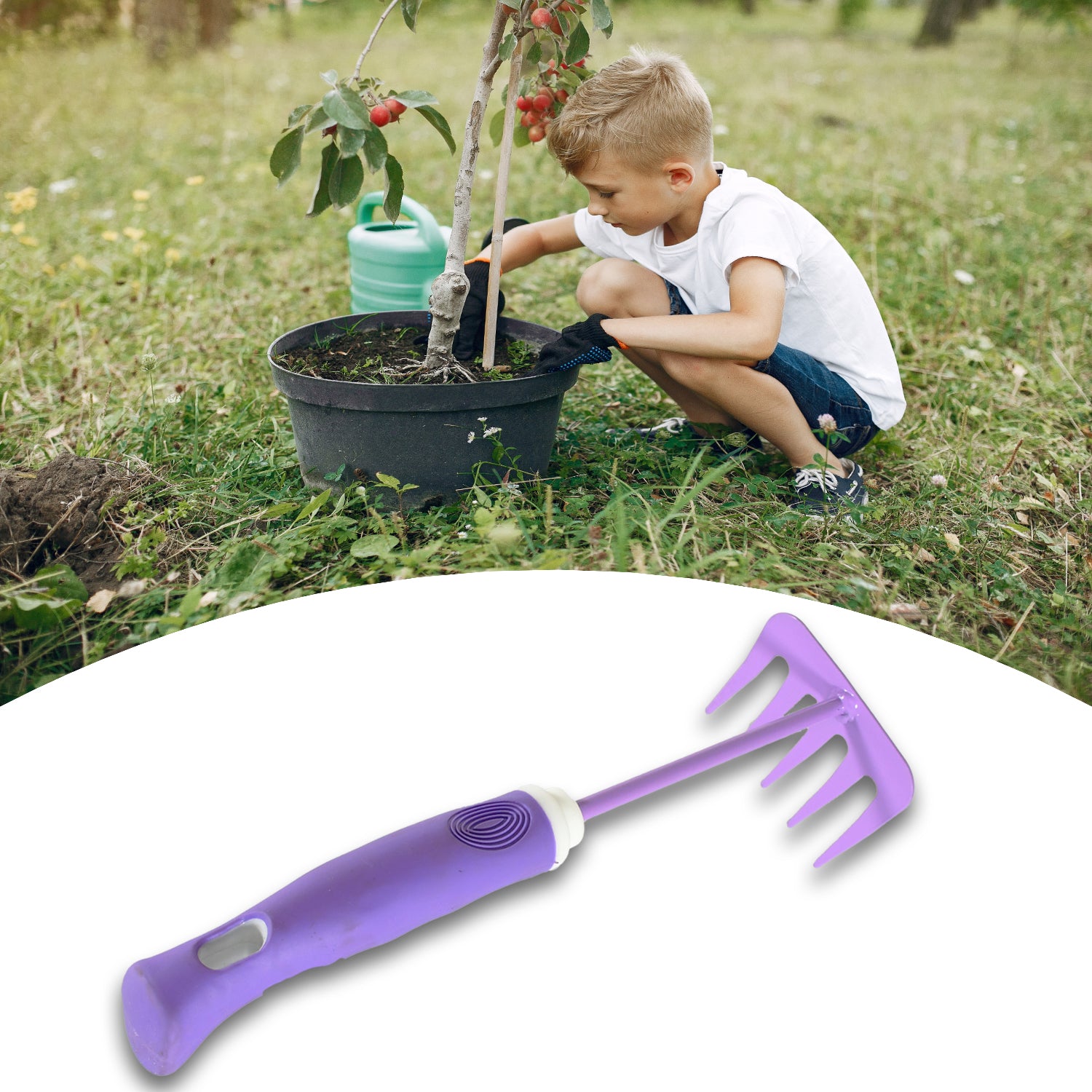 Wukusy heavy-duty garden tools kit with trowel, hand rake, and pruning shears for indoor and outdoor gardening projects.