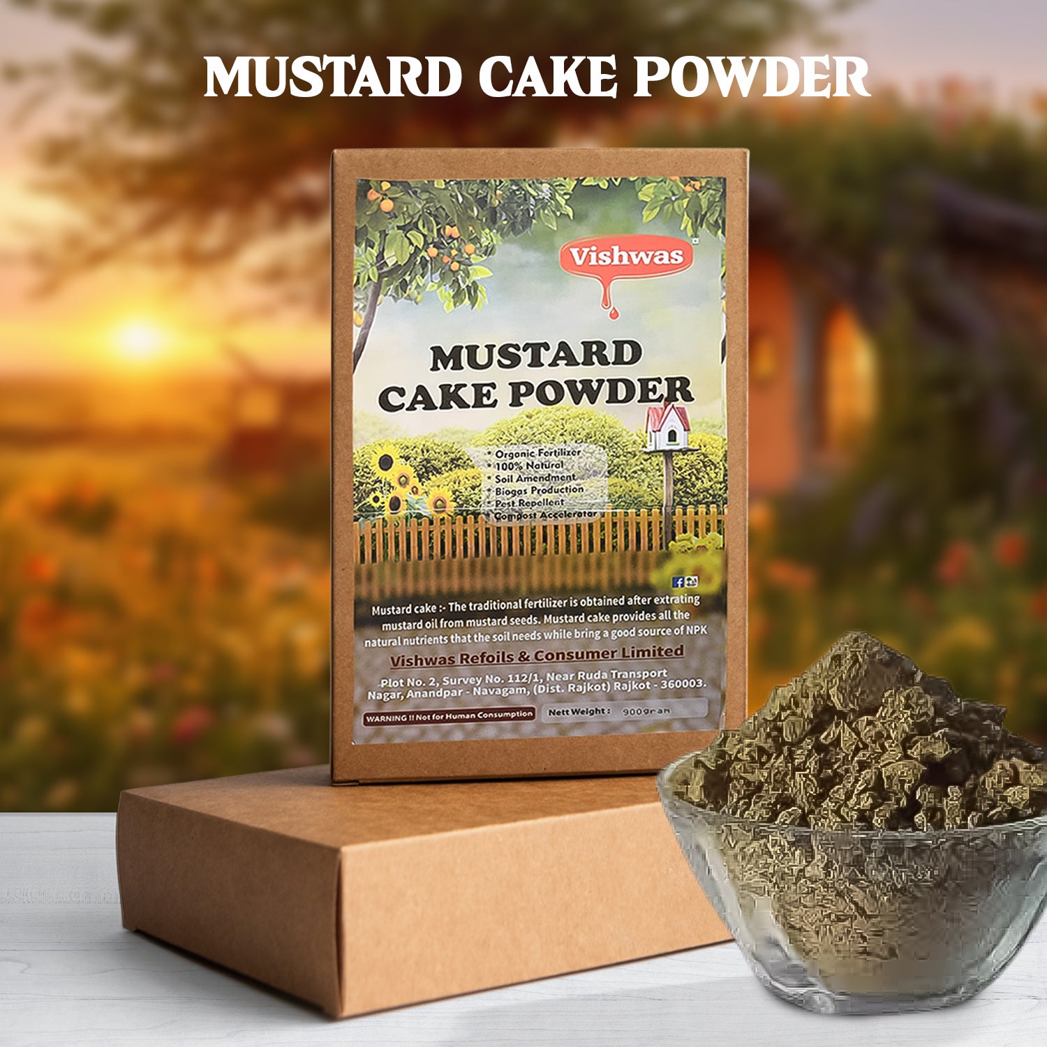 Wukusy Mustard Cake Fertilizer for Plants, 900g, natural garden fertilizer with mustard seed ingredients, suitable for plant growth
