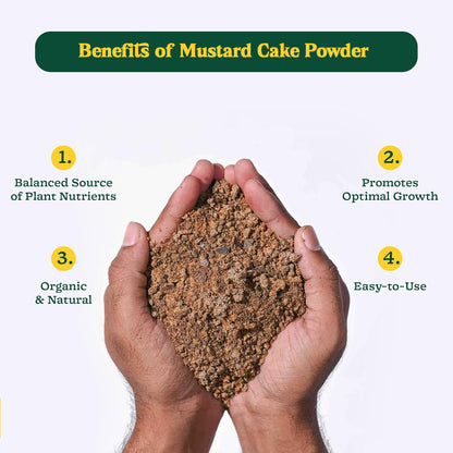 Wukusy Mustard Cake Fertilizer for Garden Plants in 900g package, natural organic plant fertilizer, close-up of product packaging