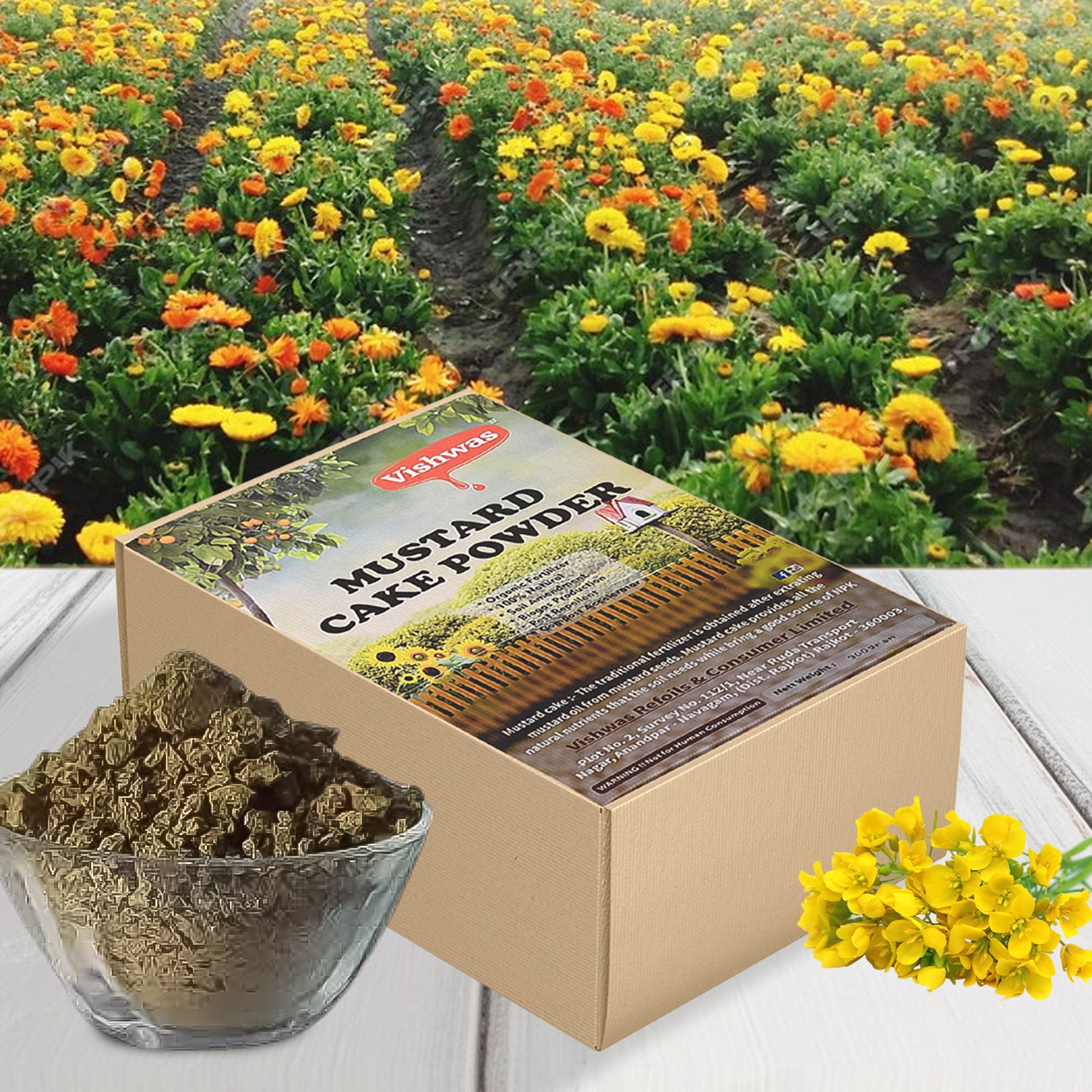 Wukusy Mustard Cake Fertilizer for Plants, 900g, garden fertilizer with natural mustard seed ingredients for healthy plant growth