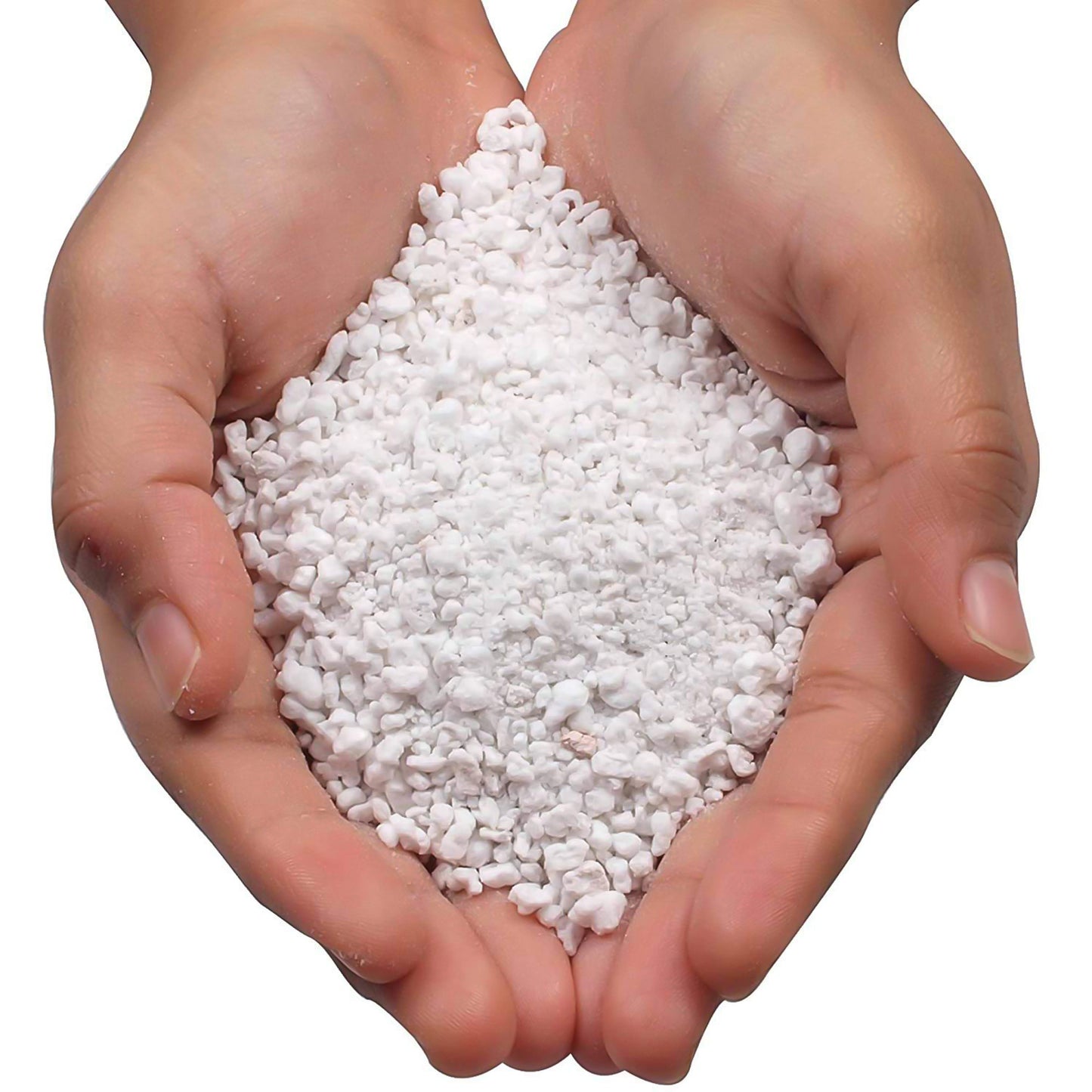 Wukusy Paradise Perlite for hydroponics and terrace gardening soil conditioner, 250g, showing white perlite granules in a garden setting.