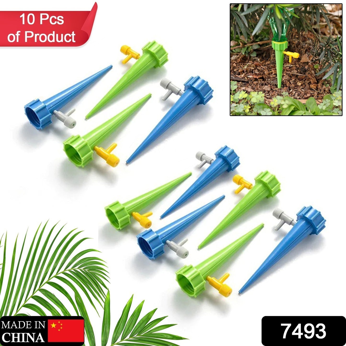 Wukusy garden self-watering spikes with adjustable water dripper and slow-release valve for efficient plant watering.