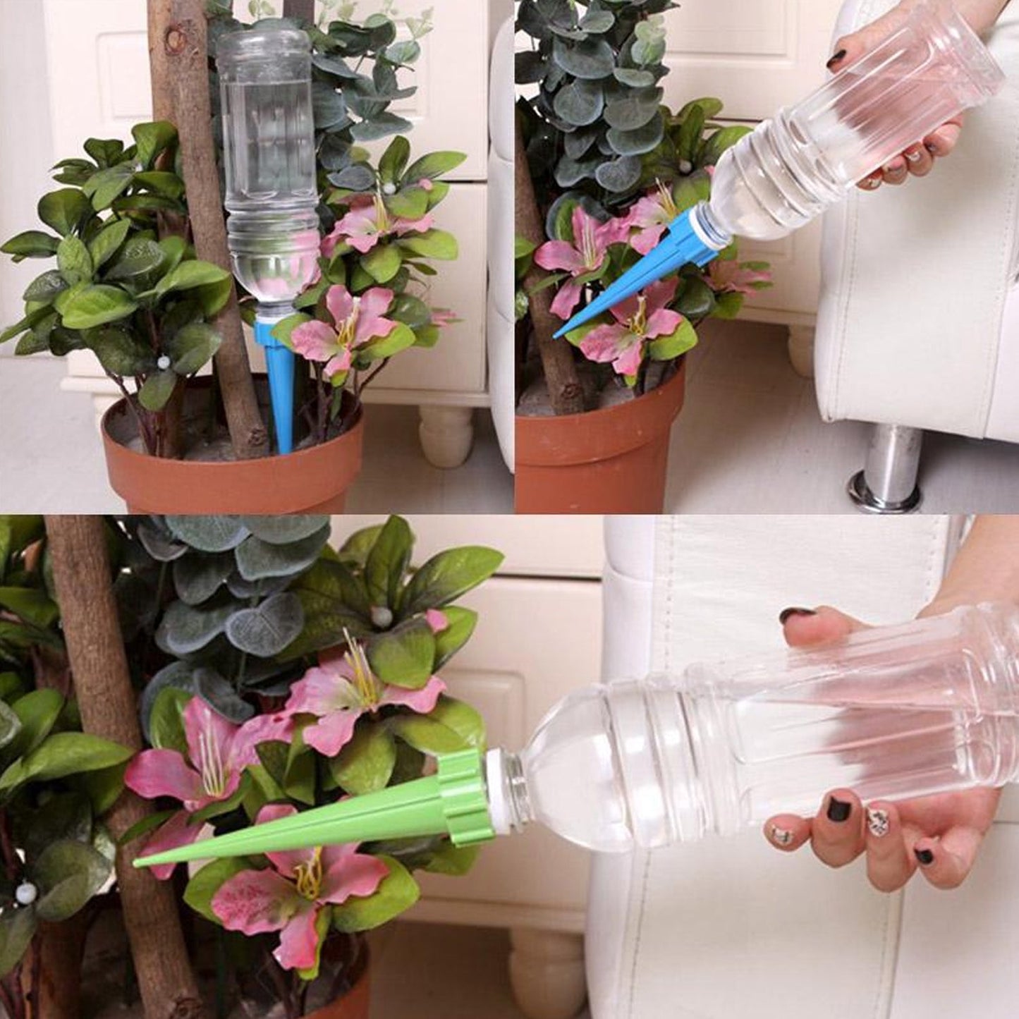 Wukusy garden self-watering spikes with adjustable control valve for slow plant watering and efficient garden irrigation.