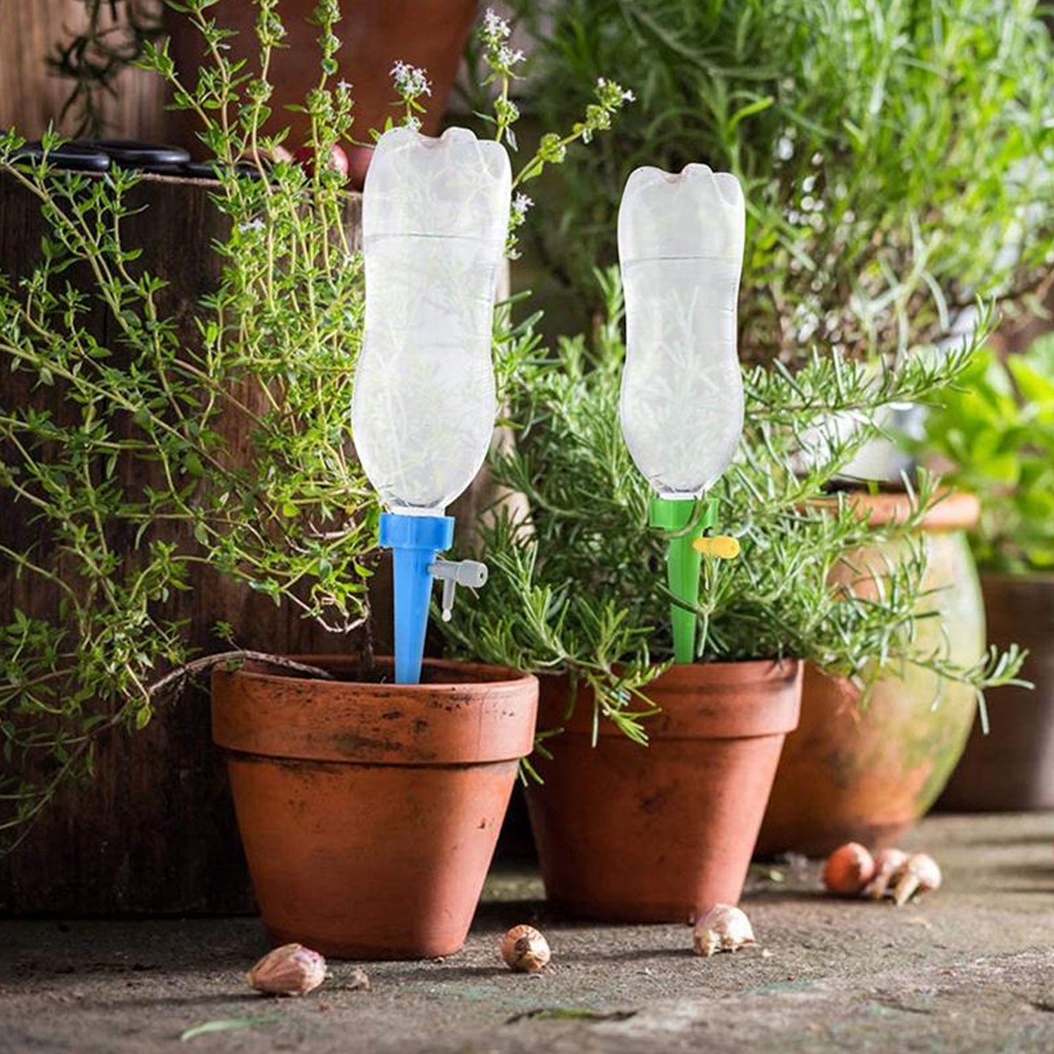 Wukusy garden self-watering spikes with adjustable control valve for plants, slow release water dripper, garden watering device