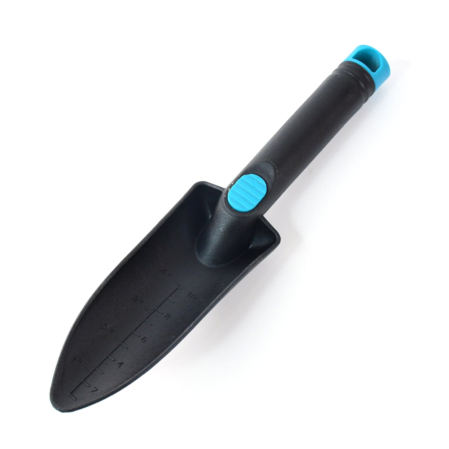 Wukusy heavy-duty plastic garden hand trowel with measurement marks, ideal for planting and gardening tasks.