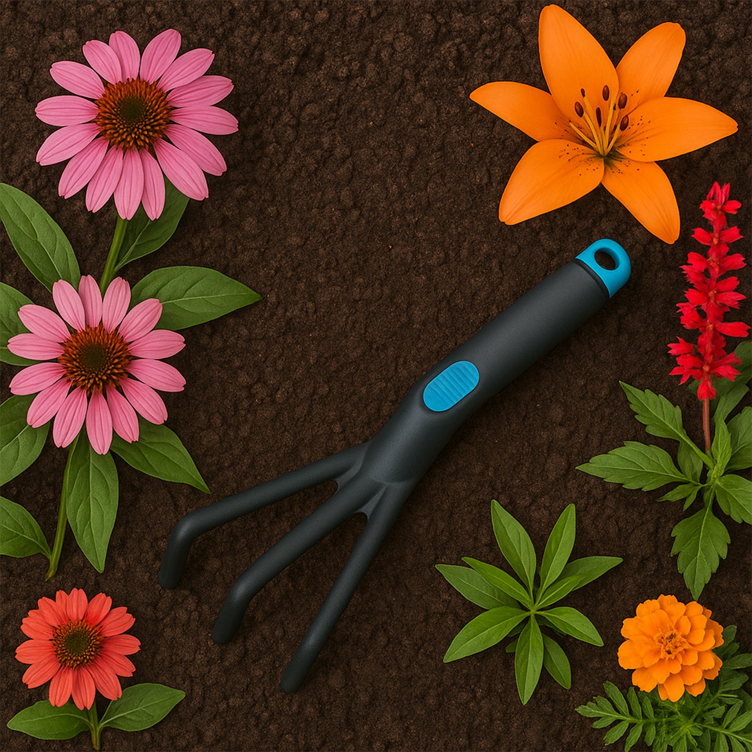 Wukusy plastic garden hand cultivator tool with three tines for soil cultivation and aeration in gardening tasks.