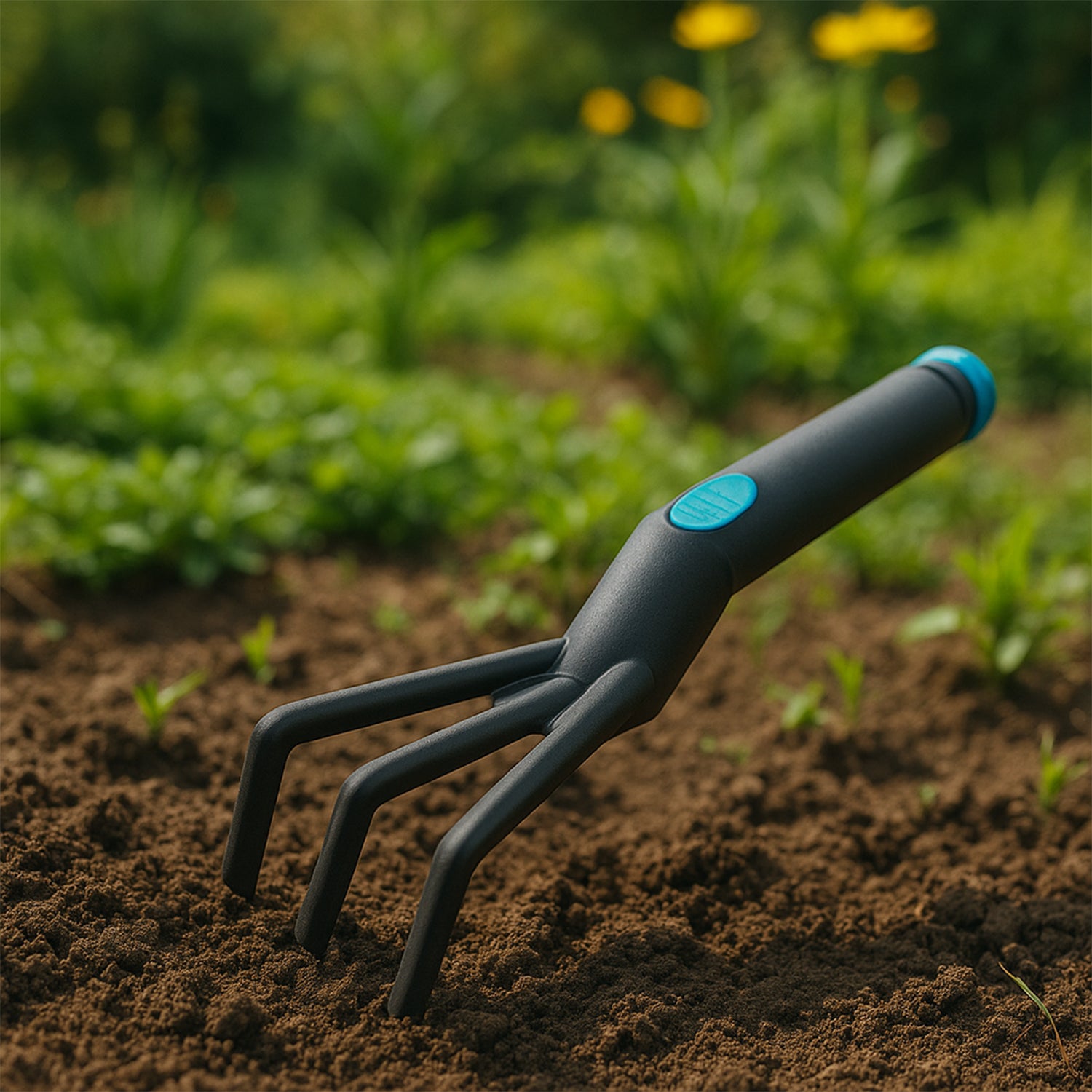 Wukusy plastic garden hand cultivator tool with three tines for aerating and loosening soil in gardening tasks.