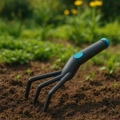 Wukusy plastic garden hand cultivator tool with three tines for aerating and loosening soil in gardening tasks.