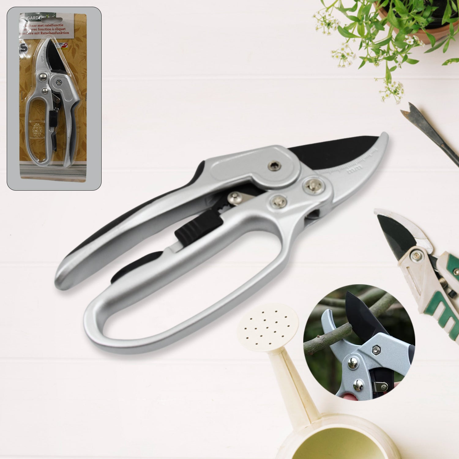 Wukusy garden pruning shear, 8-inch steel hand shears for trimming plants and garden branches, 20 cm length.