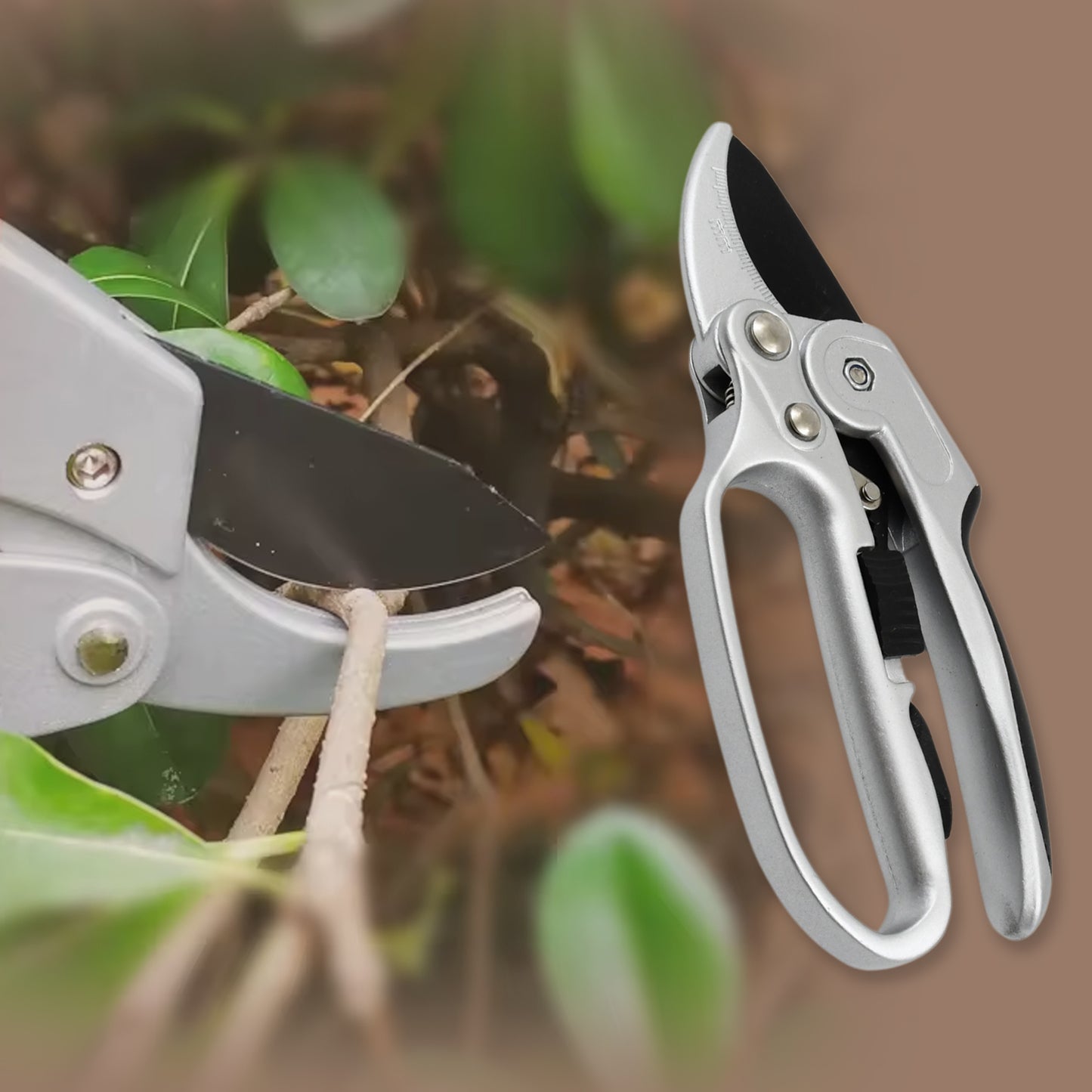 Wukusy garden pruning shear, 8-inch steel hand shears for trimming plants and garden branches, black and silver design
