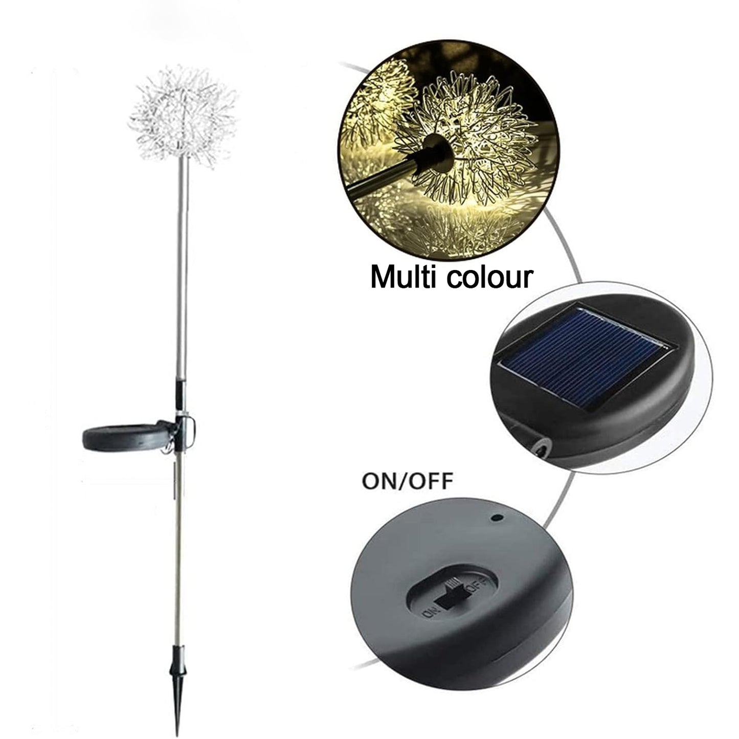Wukusy solar-powered dandelion garden lights, 2-piece set, decorative outdoor garden lights with floral dandelion design in a garden setting.