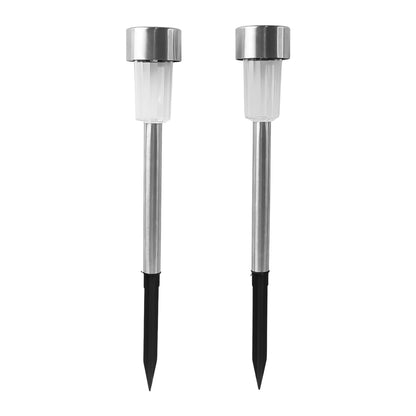 Set of two Wukusy solar-powered stainless steel garden pathway lights, 31x4 cm, ideal for outdoor garden illumination.