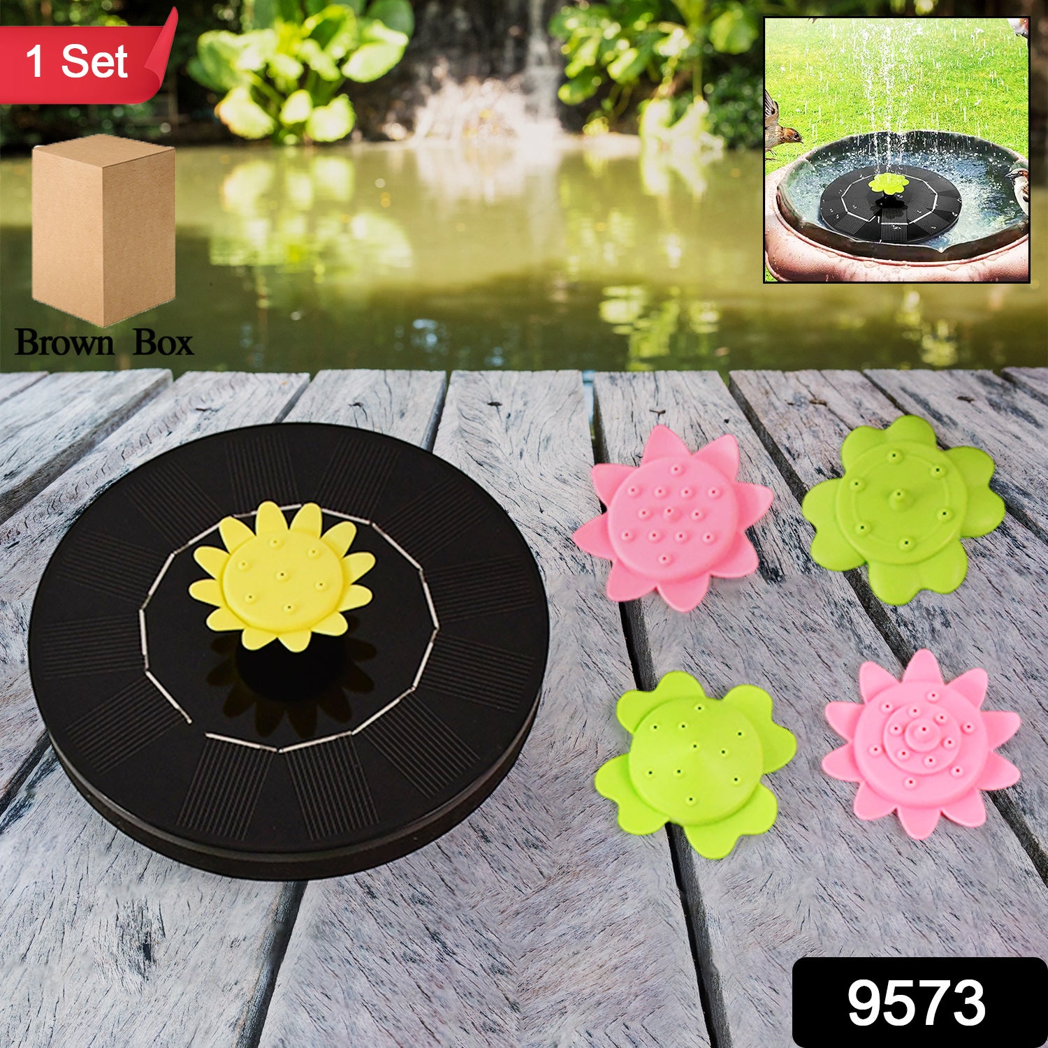 Wukusy garden solar water fountain pump set with multiple nozzles for outdoor water features and birdbaths.